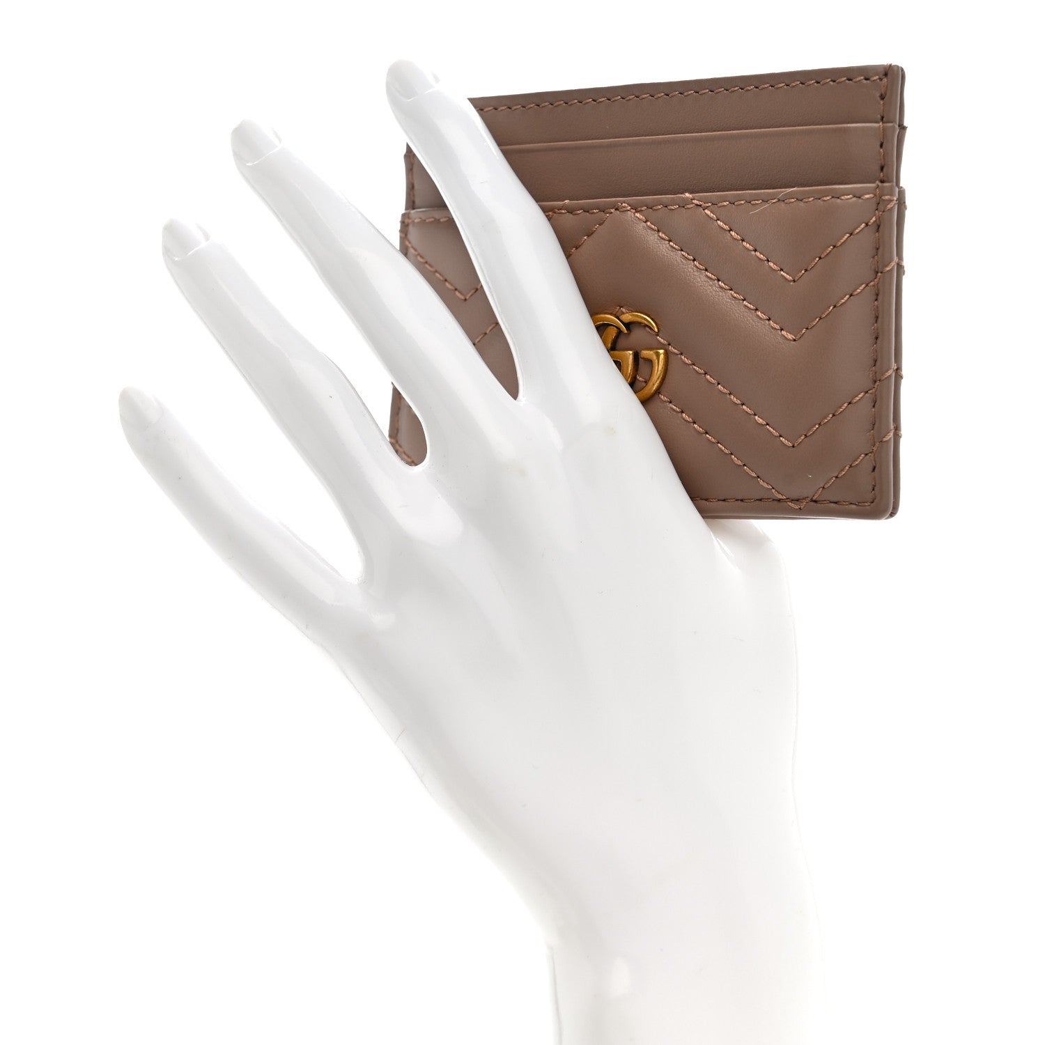 Gucci Calfskin Matelasse GG Marmont Card Holder Porcelain Rose