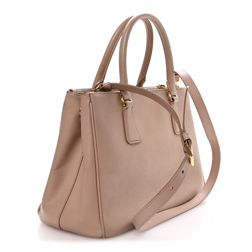 Prada Saffiano Small Galleria Double Zip Tote Cammeo