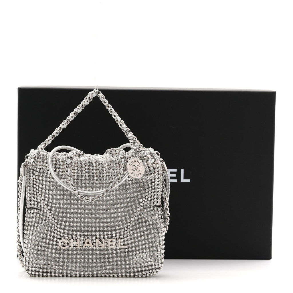 Chanel Crystal Embellished Metallic Lambskin Mini Chanel 22 Silver
