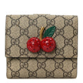 Gucci GG Supreme Monogram Cherry Embellished Card Case Wallet Hibiscus Red