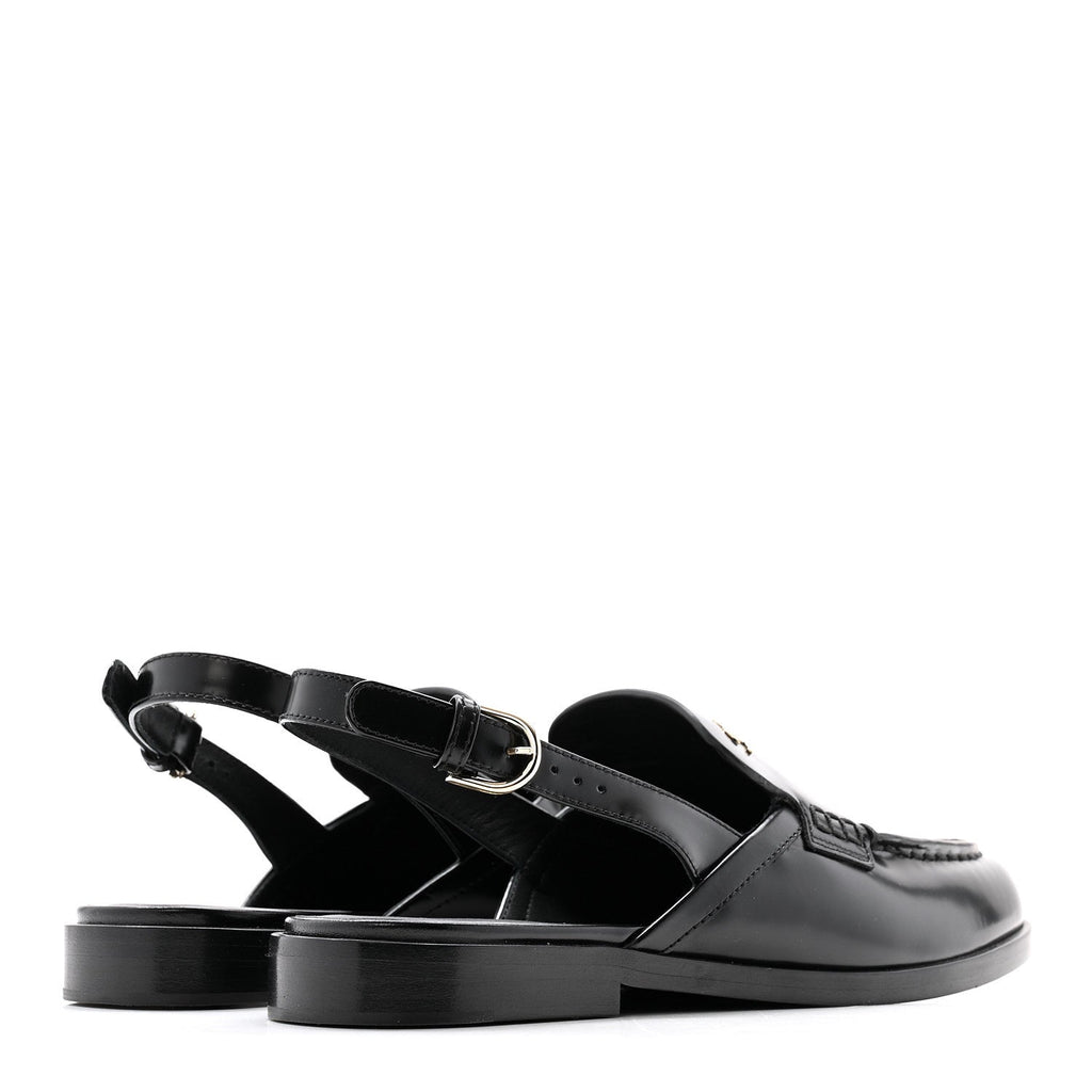 Chanel Shiny Calfskin Slingback Loafers 39 Black