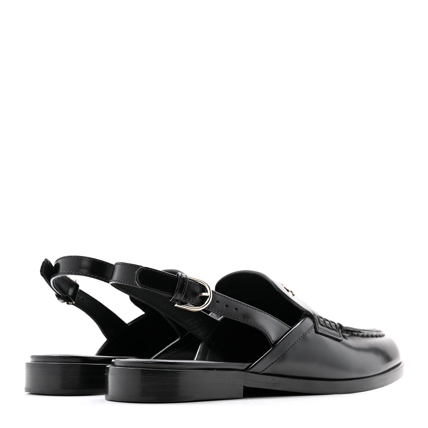 Chanel Shiny Calfskin Slingback Loafers 39 Black