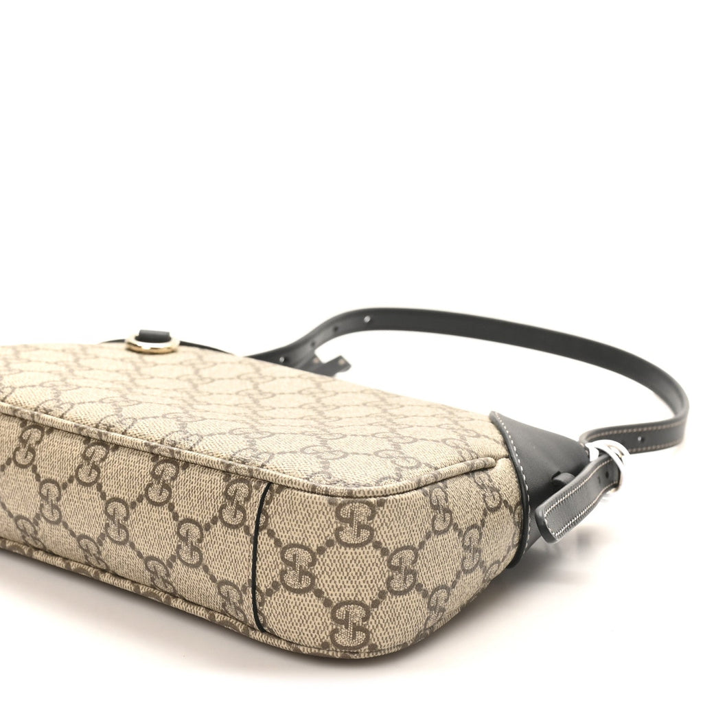 Gucci GG Supreme Monogram Textured Calfskin Small Emblem Shoulder Bag Beige Black