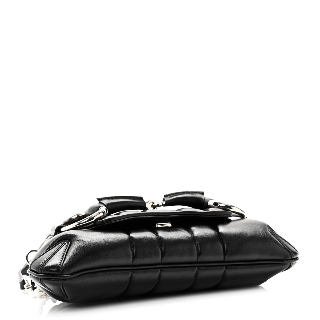 Gucci Nappa Vertical Matelasse Small Maxi Horsebit Chain Shoulder Bag Black
