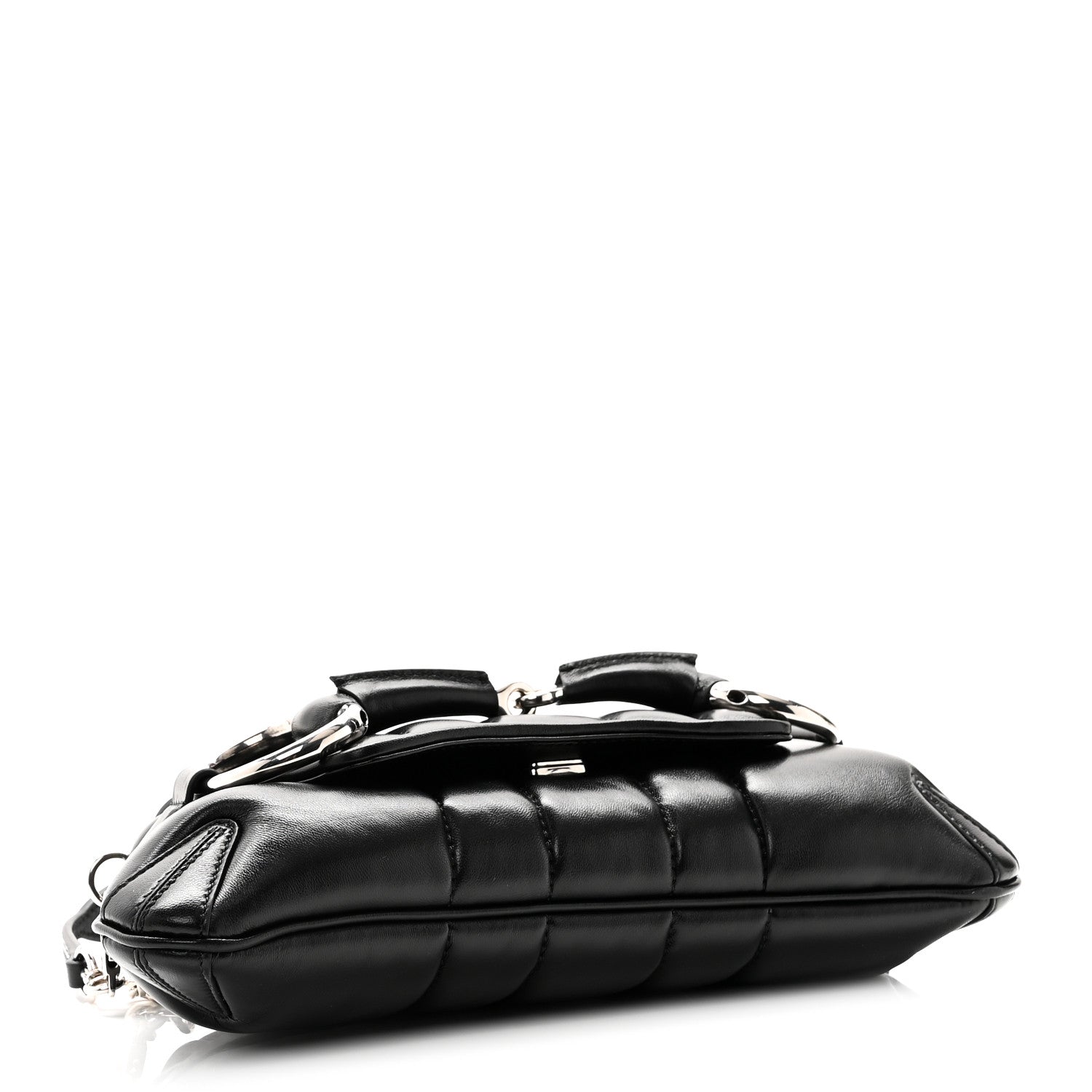 Gucci Nappa Vertical Matelasse Small Maxi Horsebit Chain Shoulder Bag Black