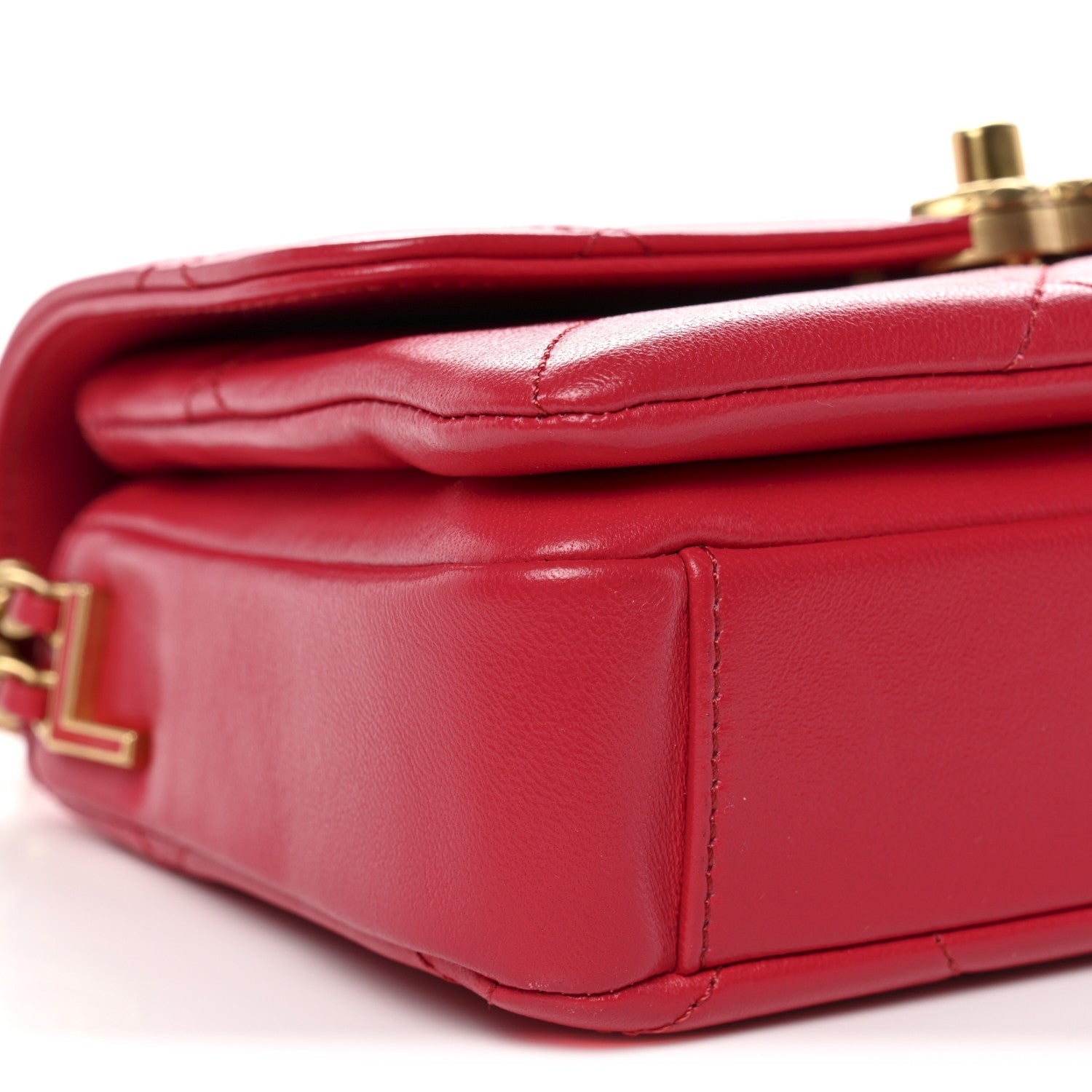 Chanel Lambskin Quilted Enamel Chain Logo Mini Flap Red