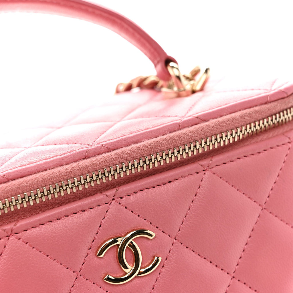 Chanel Lambskin Quilted Small Top Handle Vanity Case With Chain Pink