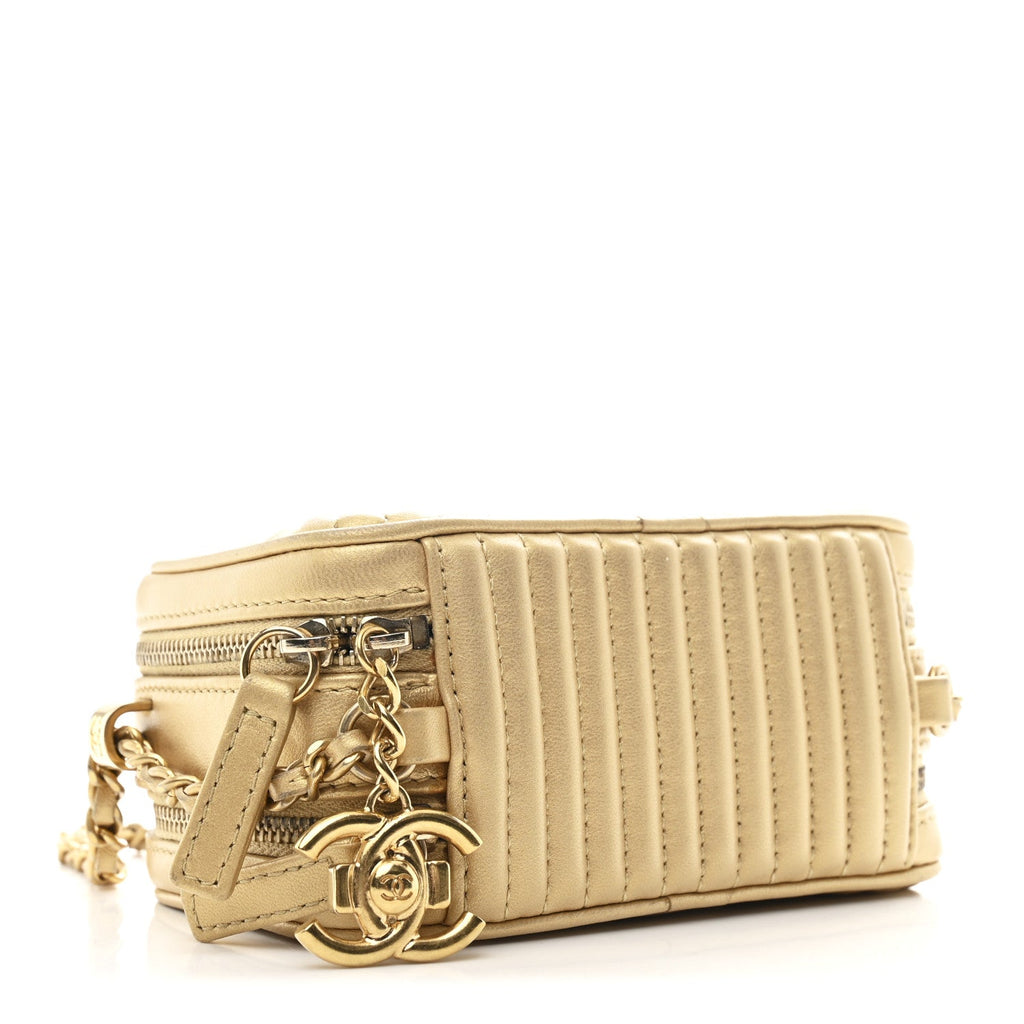 Chanel Metallic Lambskin Mini Coco Boy Camera Case Gold