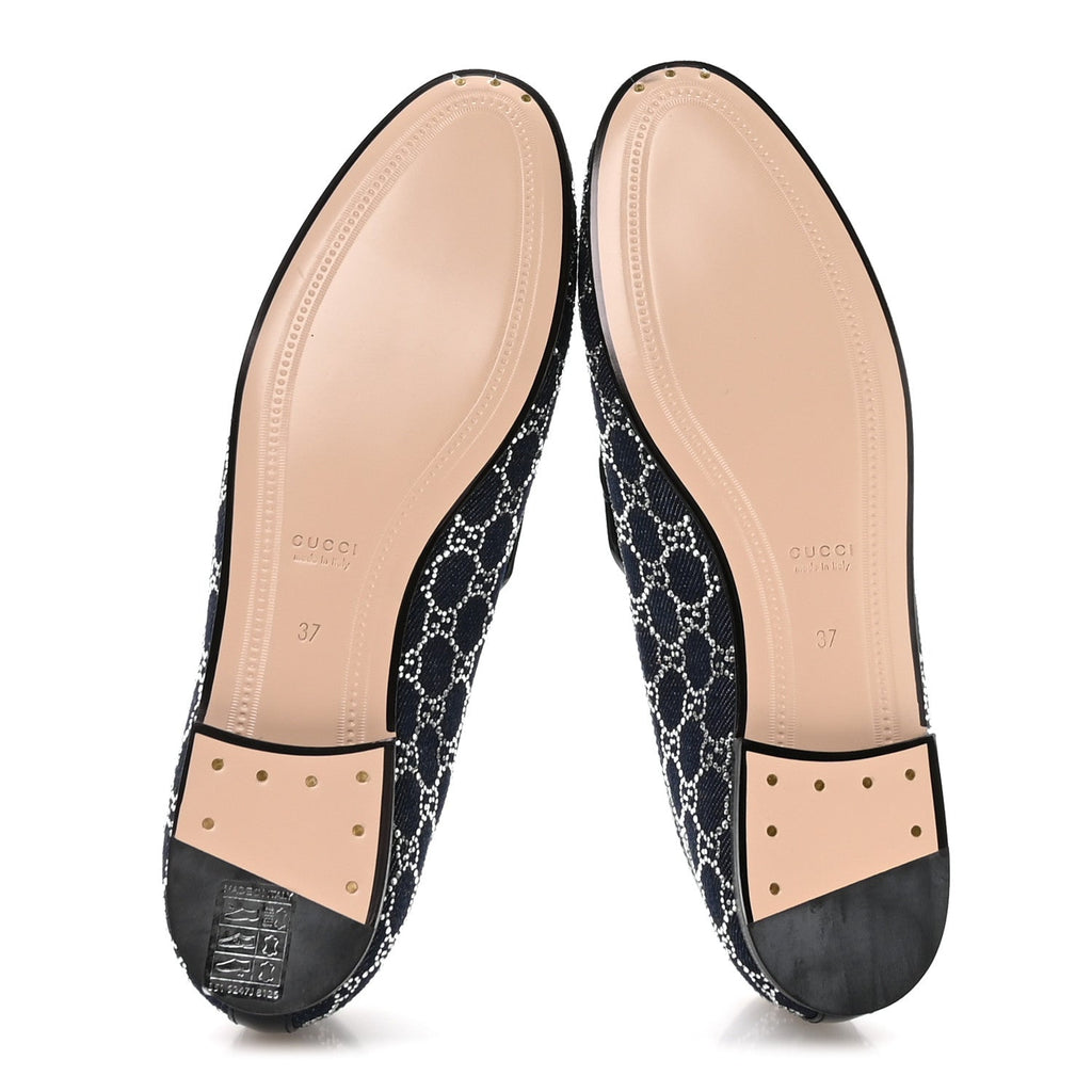 Gucci Denim Crystal GG Monogram Horsebit Womens Jordaan Loafers 37 Deep Blue Blue Milad