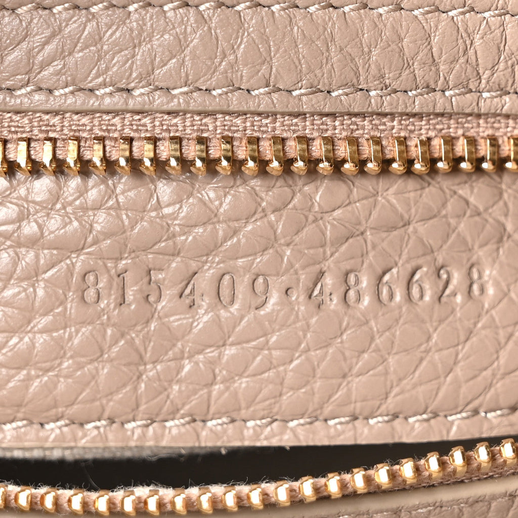 Gucci GG Grainy Calfskin Emblem Medium Half Moon Shoulder Bag Taupe