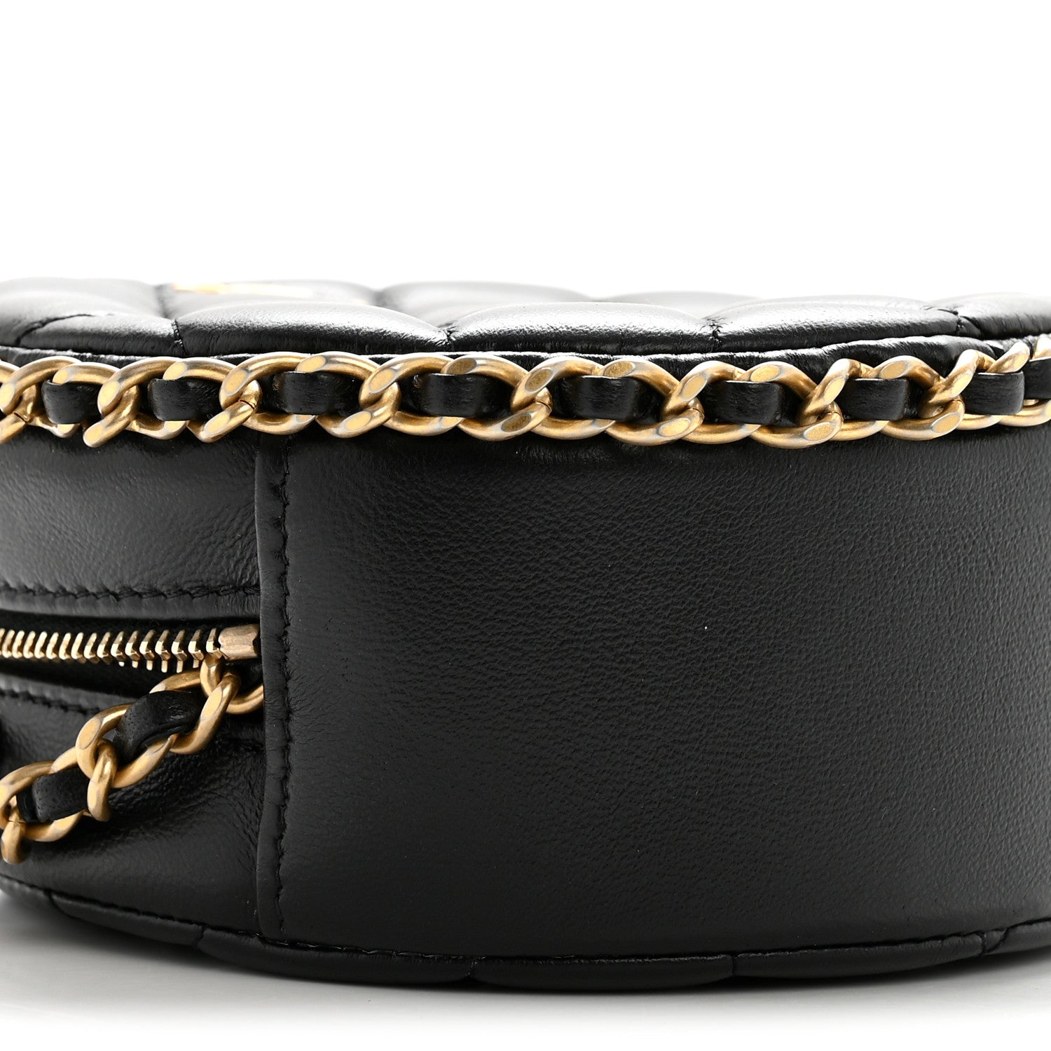Chanel Lambskin Quilted Chain Around CC Round Clutch With Chain Black