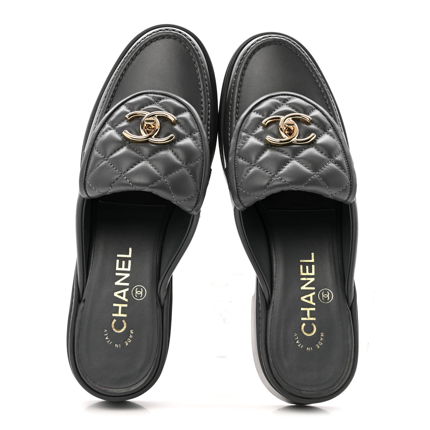 Lambskin Quilted CC Turnlock Mules 37.5 Grey