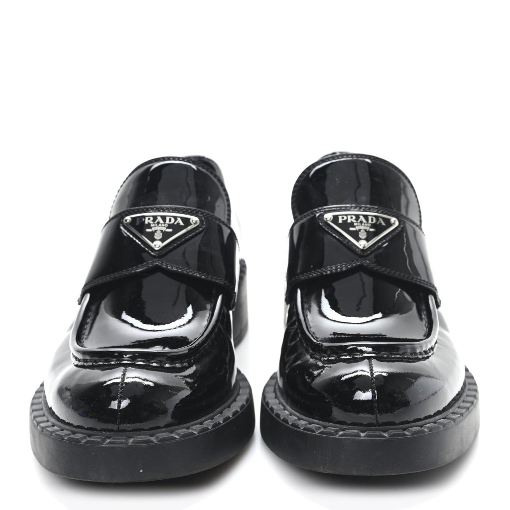 Prada Vernice Triangle 50mm Loafers 39.5 Black
