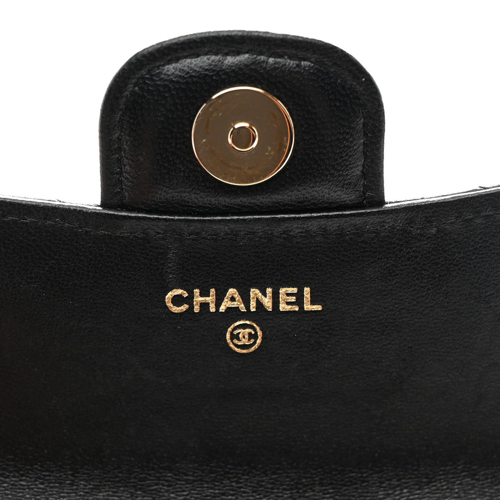 Chanel Lambskin Quilted Top Handle Flap Coin Purse With Chain Black