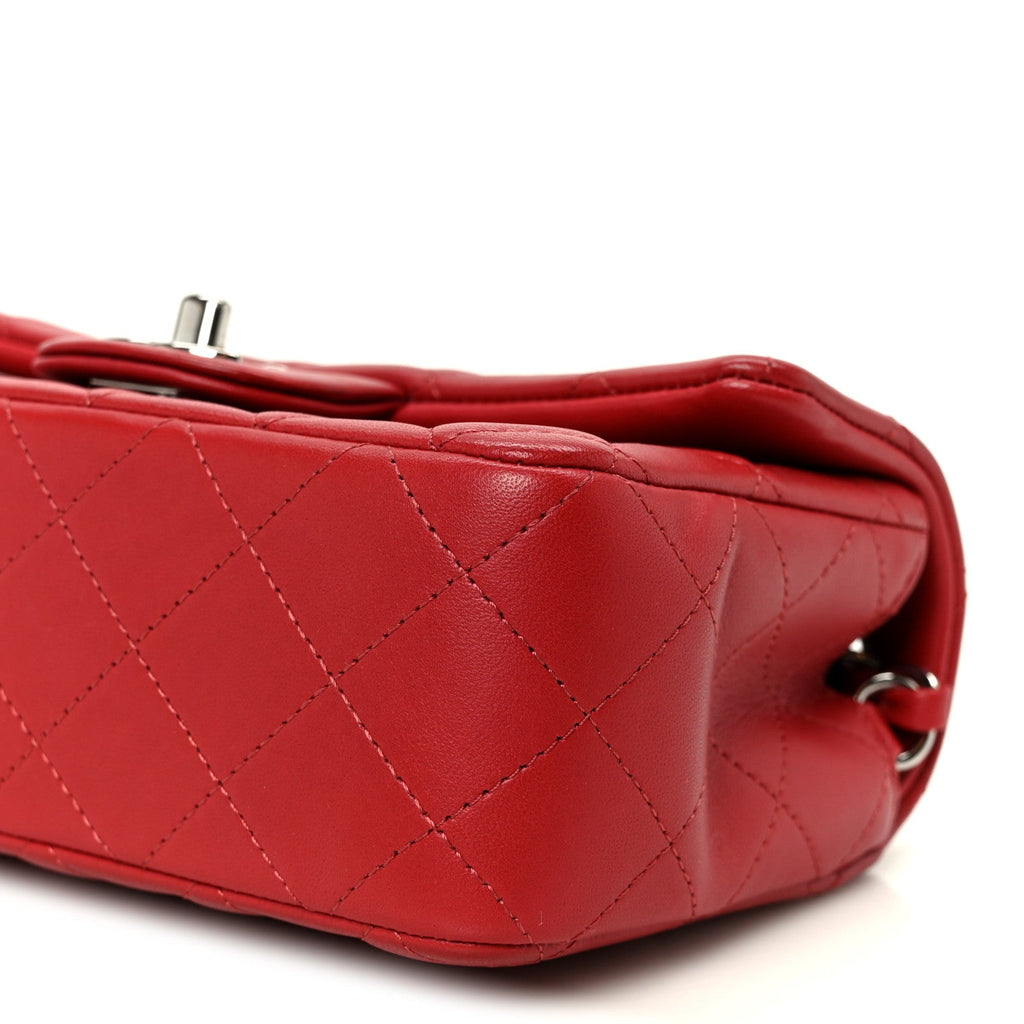 Chanel Lambskin Quilted Mini Rectangular Flap Dark Red