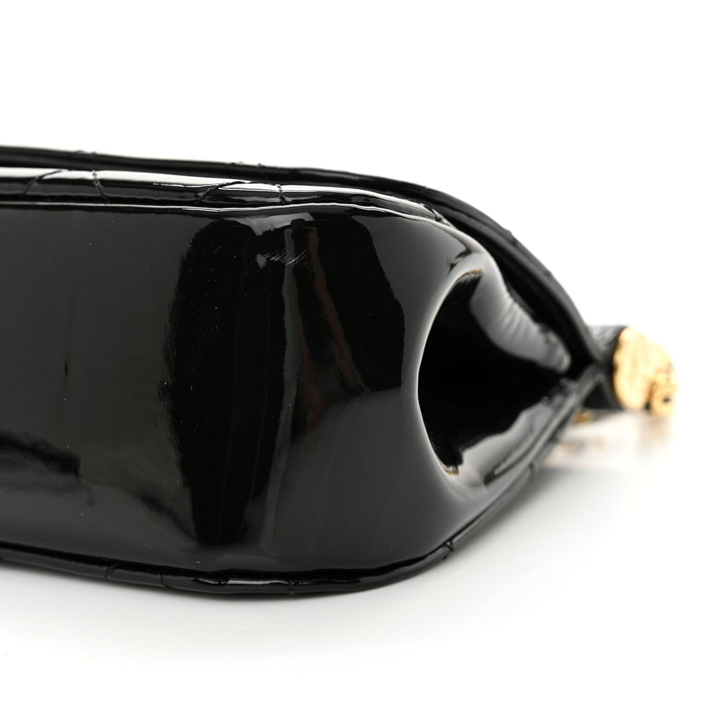 Chanel Patent Quilted Frame Clutch Flap With Chain Black