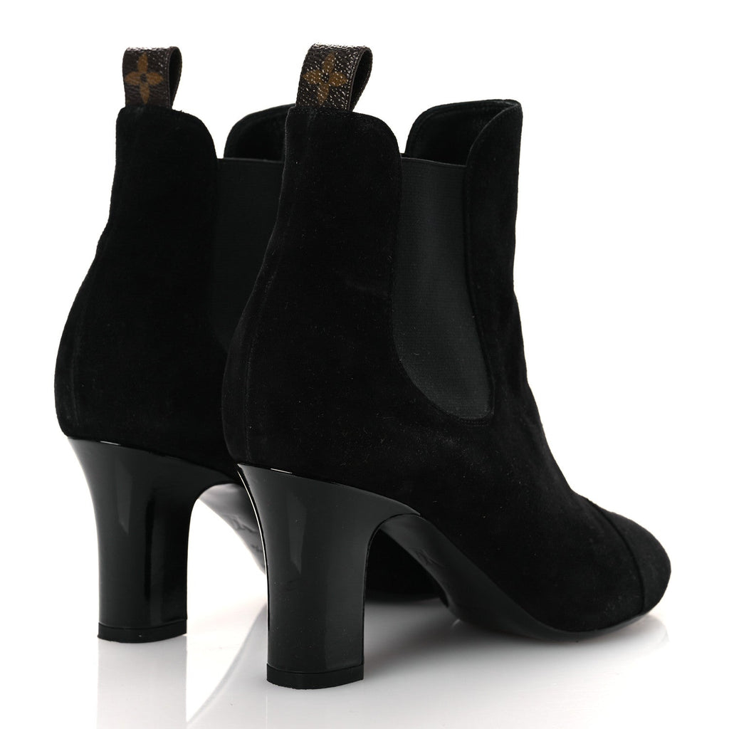Louis Vuitton Suede Monogram Uniformes Cap Toe Chelsea 75mm Ankle Boots 37.5 Black