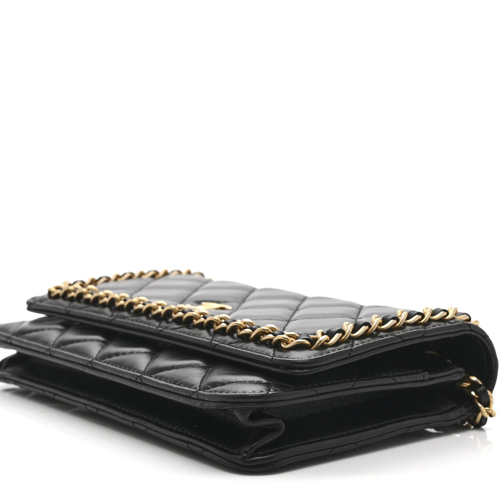 Chanel Lambskin Quilted Chain Around Wallet On Chain WOC Black