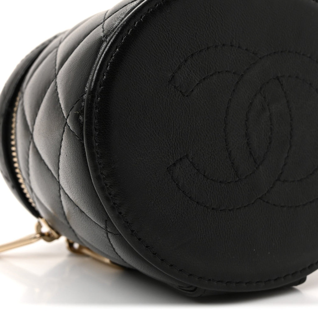 Chanel Lambskin Quilted Ruched Handle Vanity Case Black