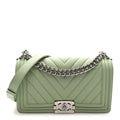 Chanel Calfskin Chevron Quilted Medium Boy Flap Light Green