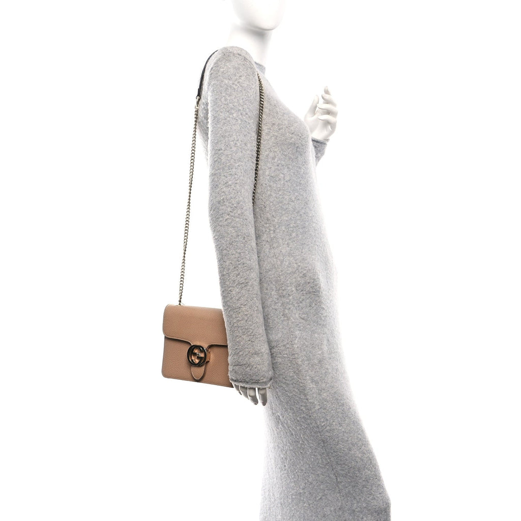 Gucci Dollar Calfskin Small Interlocking G Shoulder Bag Camelia