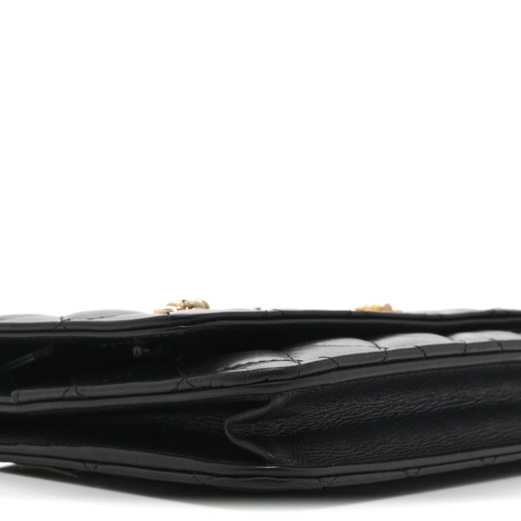 Chanel Aged Calfskin Quilted Lucky Charms 2.55 Reissue Wallet On Chain WOC Black