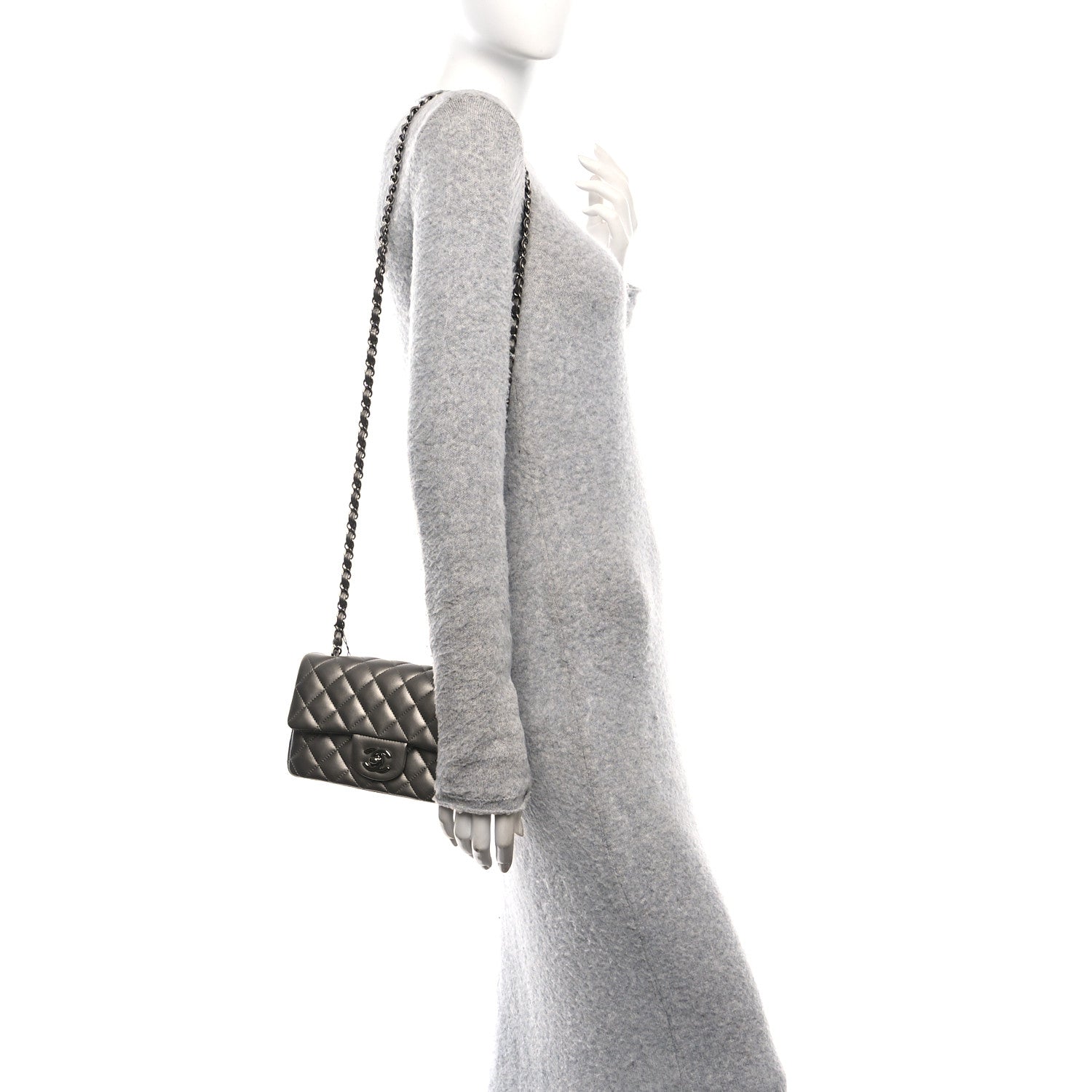 Chanel Metallic Lambskin Quilted Mini Rectangular Flap  Dark Grey