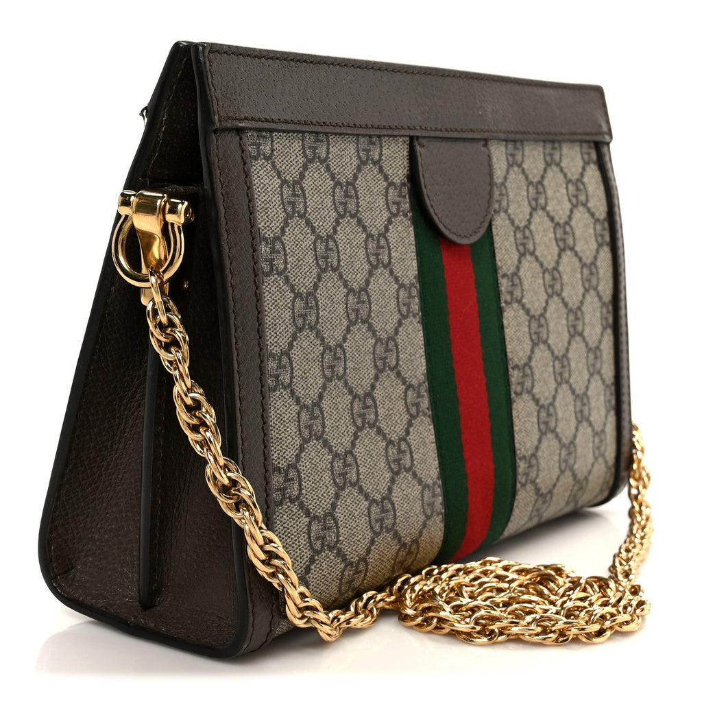 Gucci GG Supreme Monogram Web Small Ophidia Chain Shoulder Bag Brown