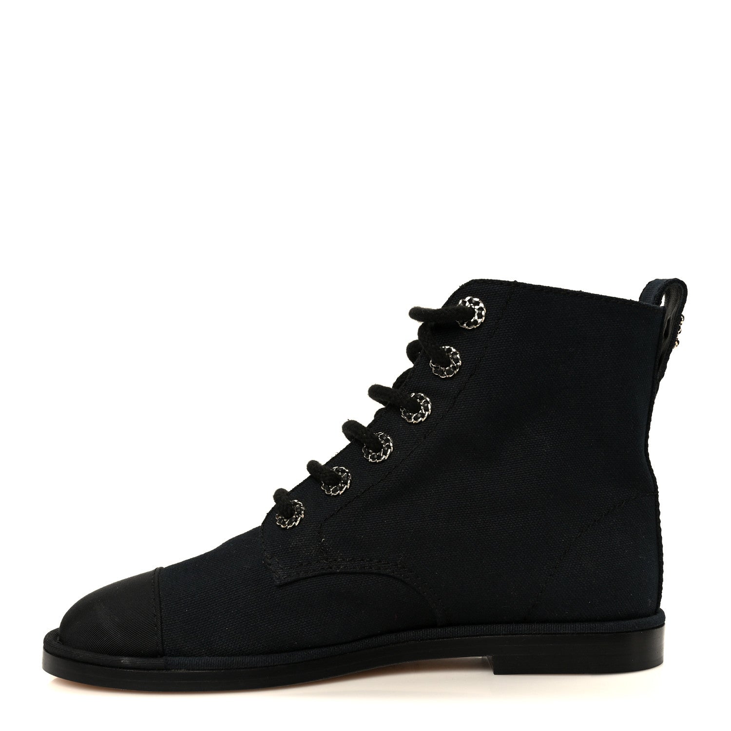 Cotton Grosgrain Cap Toe CC Lace Up Boots 37 Black
