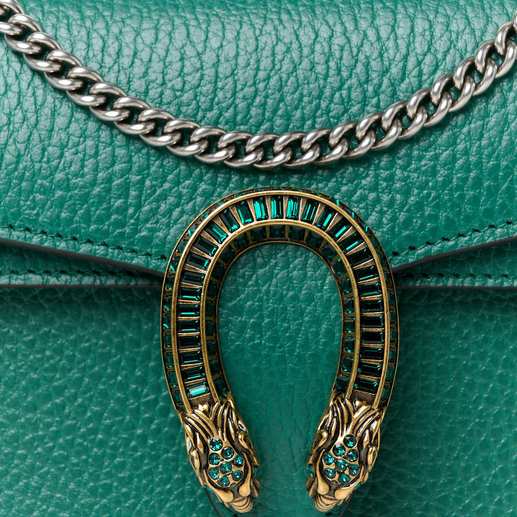 Gucci Dollar Calfskin Crystal Mini Dionysus Top Handle Bag Emerald