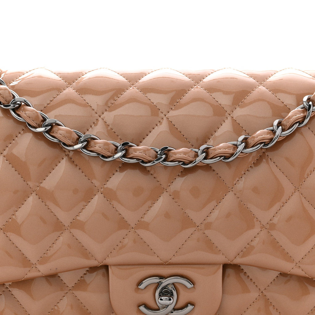 Chanel Patent Quilted Jumbo Double Flap Light Brown
