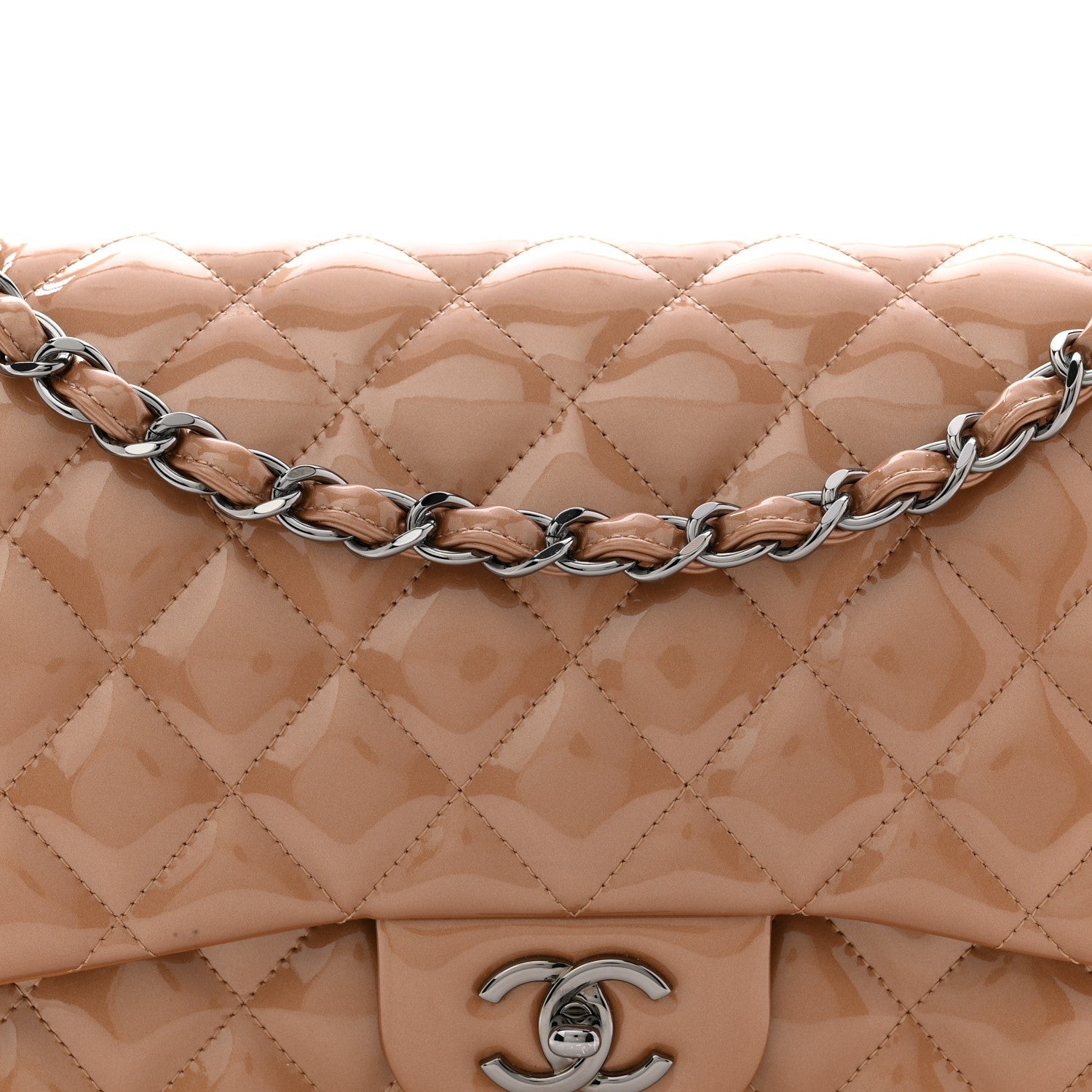 Chanel Patent Quilted Jumbo Double Flap Light Brown