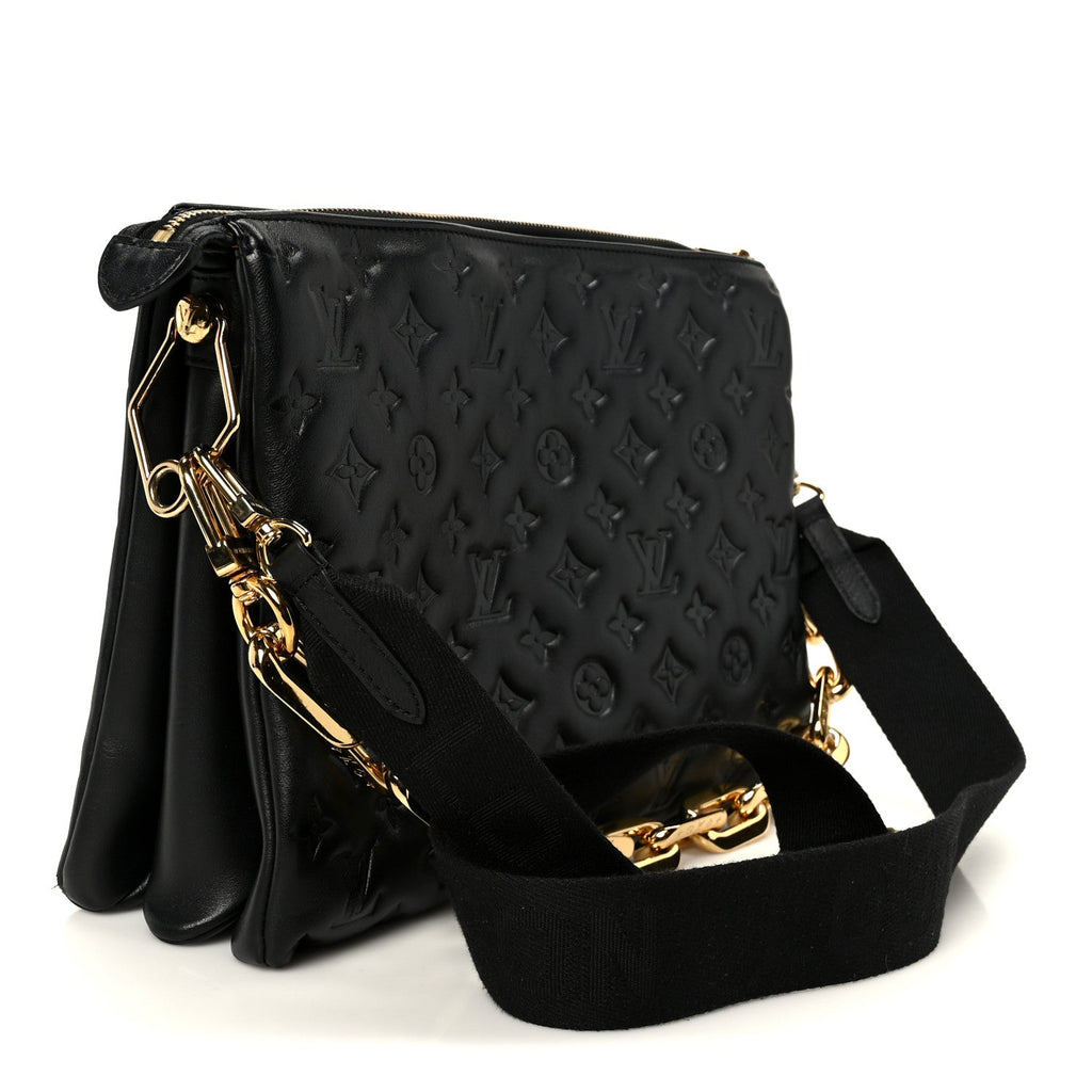 Louis Vuitton Lambskin Embossed Monogram Coussin MM Black