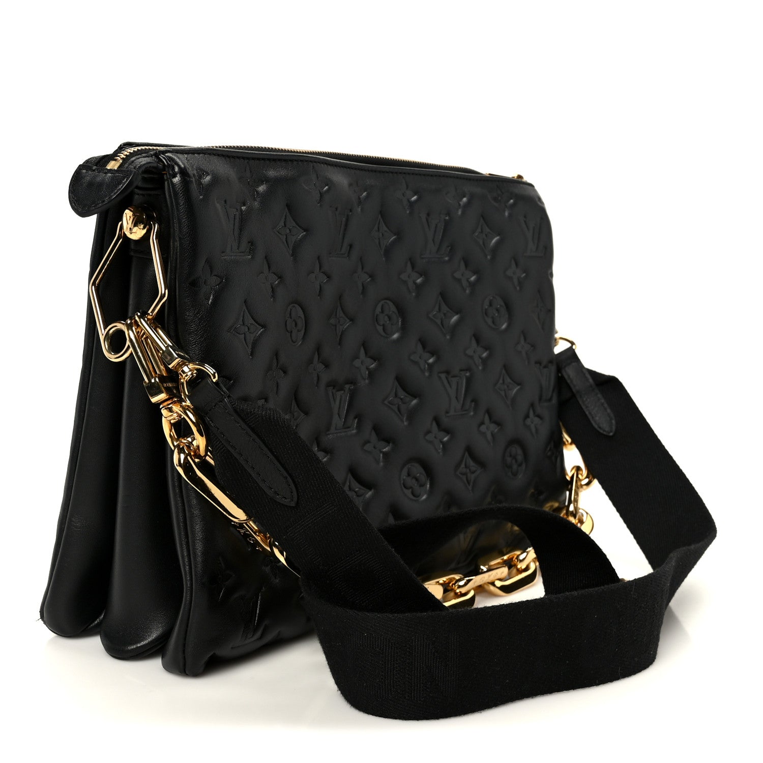 Louis Vuitton Lambskin Embossed Monogram Coussin MM Black