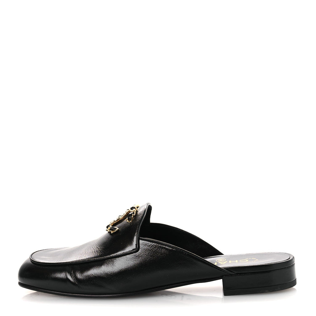 Chanel Shiny Calfskin Crystal CC Mules 41 Black
