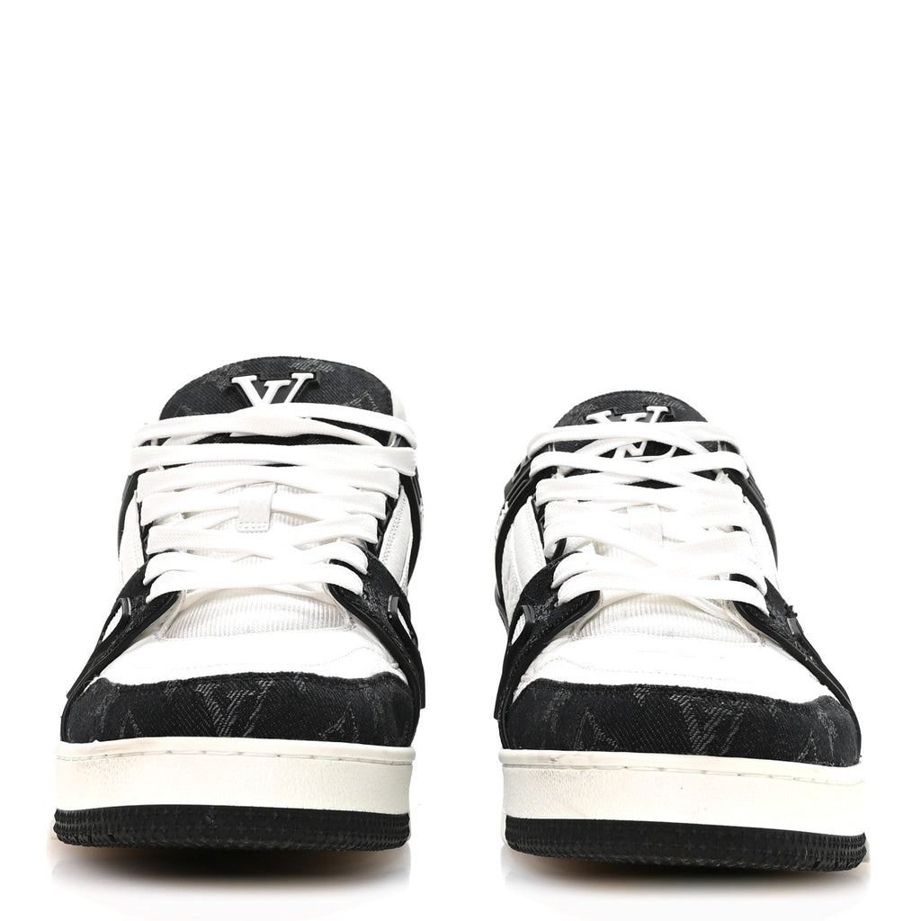 Louis Vuitton Calfskin Monogram Denim Mens LV Trainer Sneakers 8.5 Black