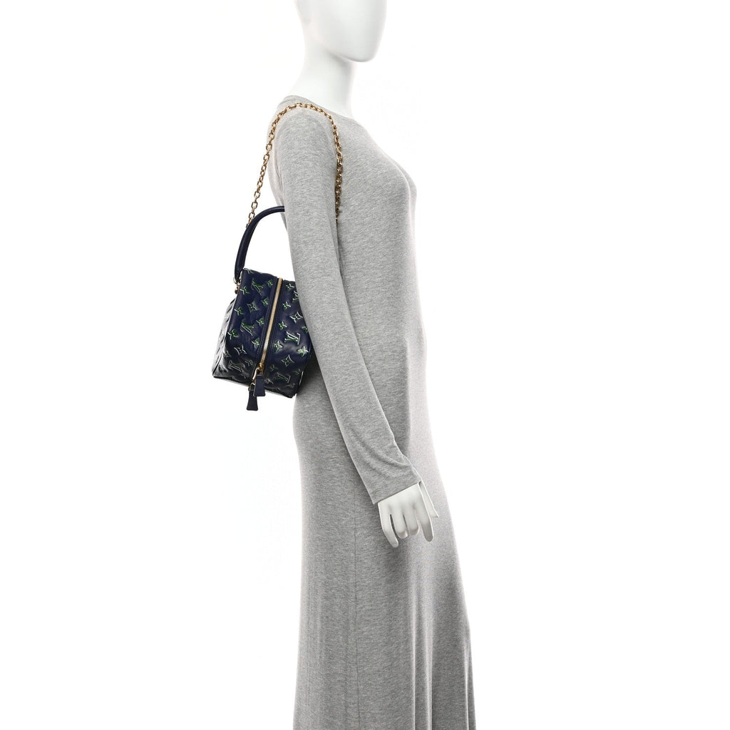 Louis Vuitton Lambskin Embossed Monogram Square Bag Blue Green