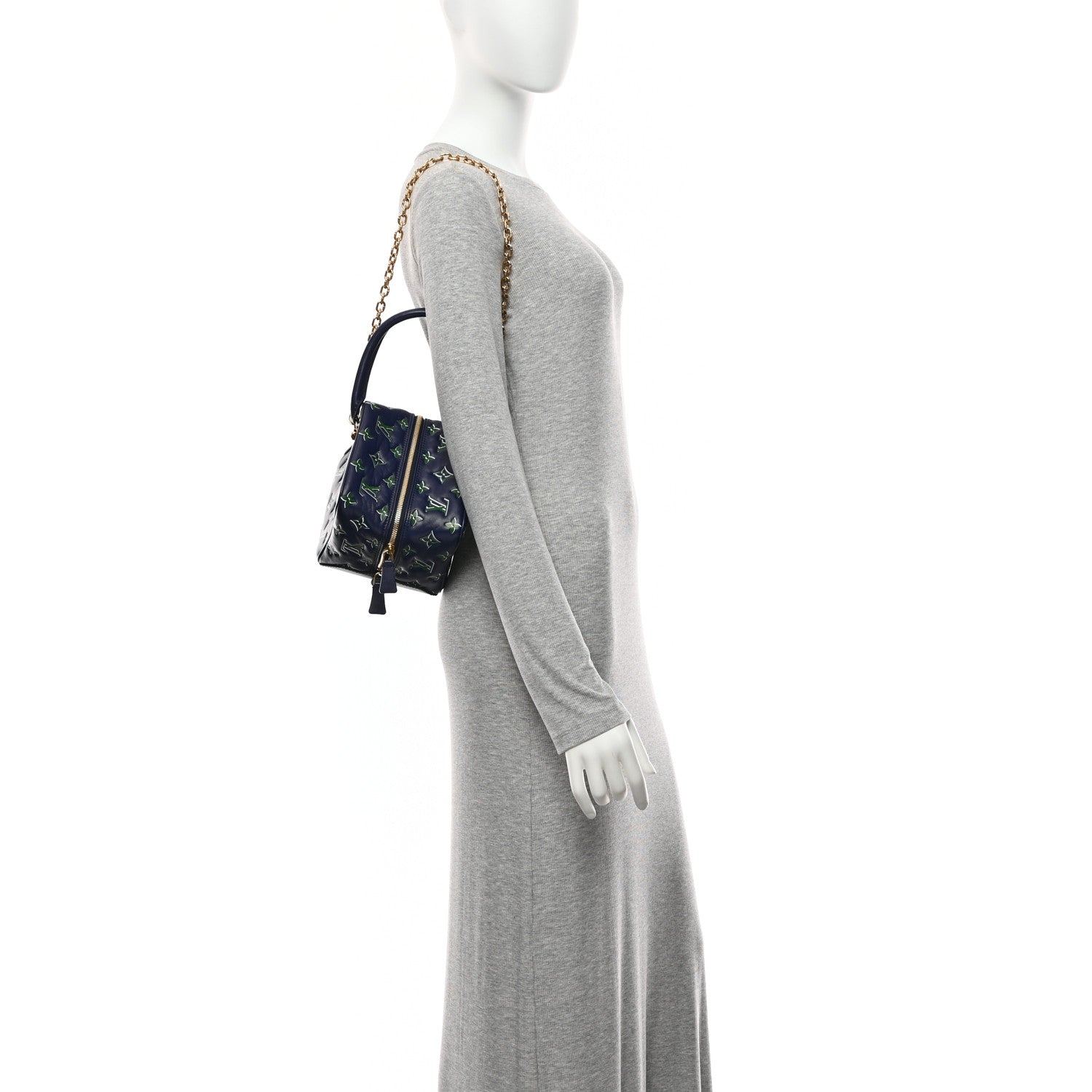 Louis Vuitton Lambskin Embossed Monogram Square Bag Blue Green