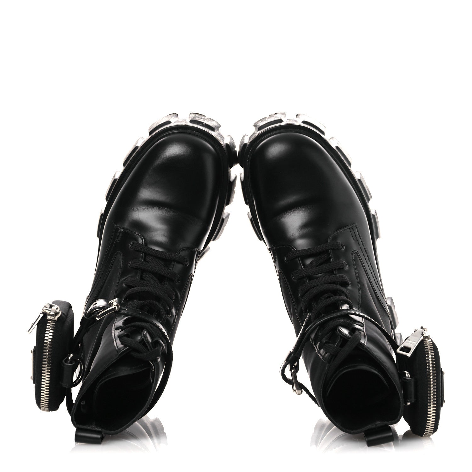 Prada Spazzolato Rois Nylon Metal Triangle Logo Monolith Pouch Pocket 55mm Boots 37 Black