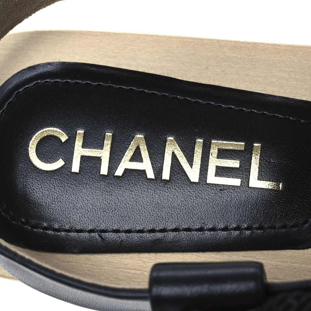 Calfskin Cord Pearl CC Sandals 38 Black