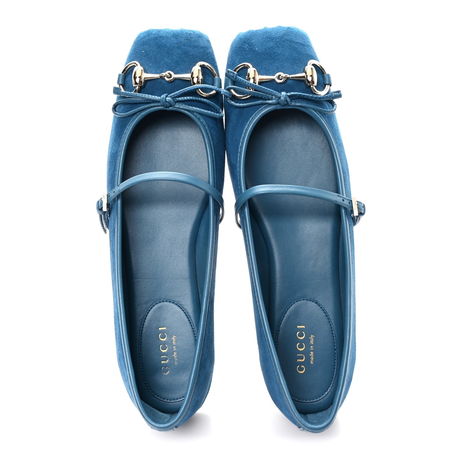 Gucci Kid Scamosciato Horsebit Ballet Flats 37.5 Deep Acqua