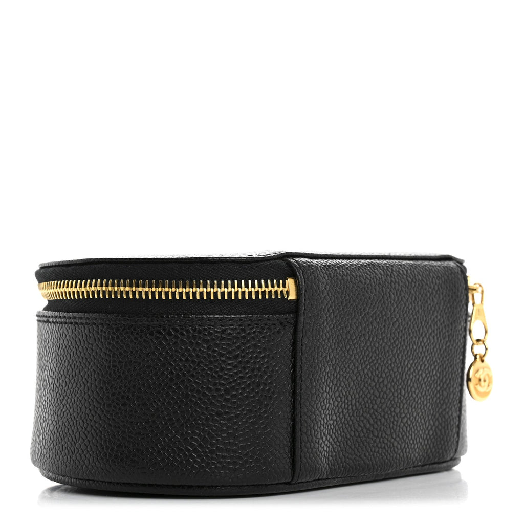 Caviar Round Jewelry Travel Case  Black