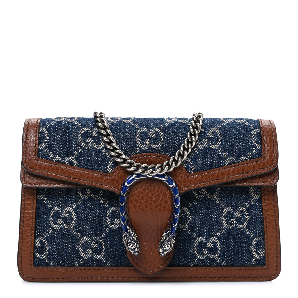 Gucci New Denim GG Monogram Dollar Calfskin Enamel Super Mini Dionysus Shoulder Bag Blue Tea Cuir Epilog Electric Blue