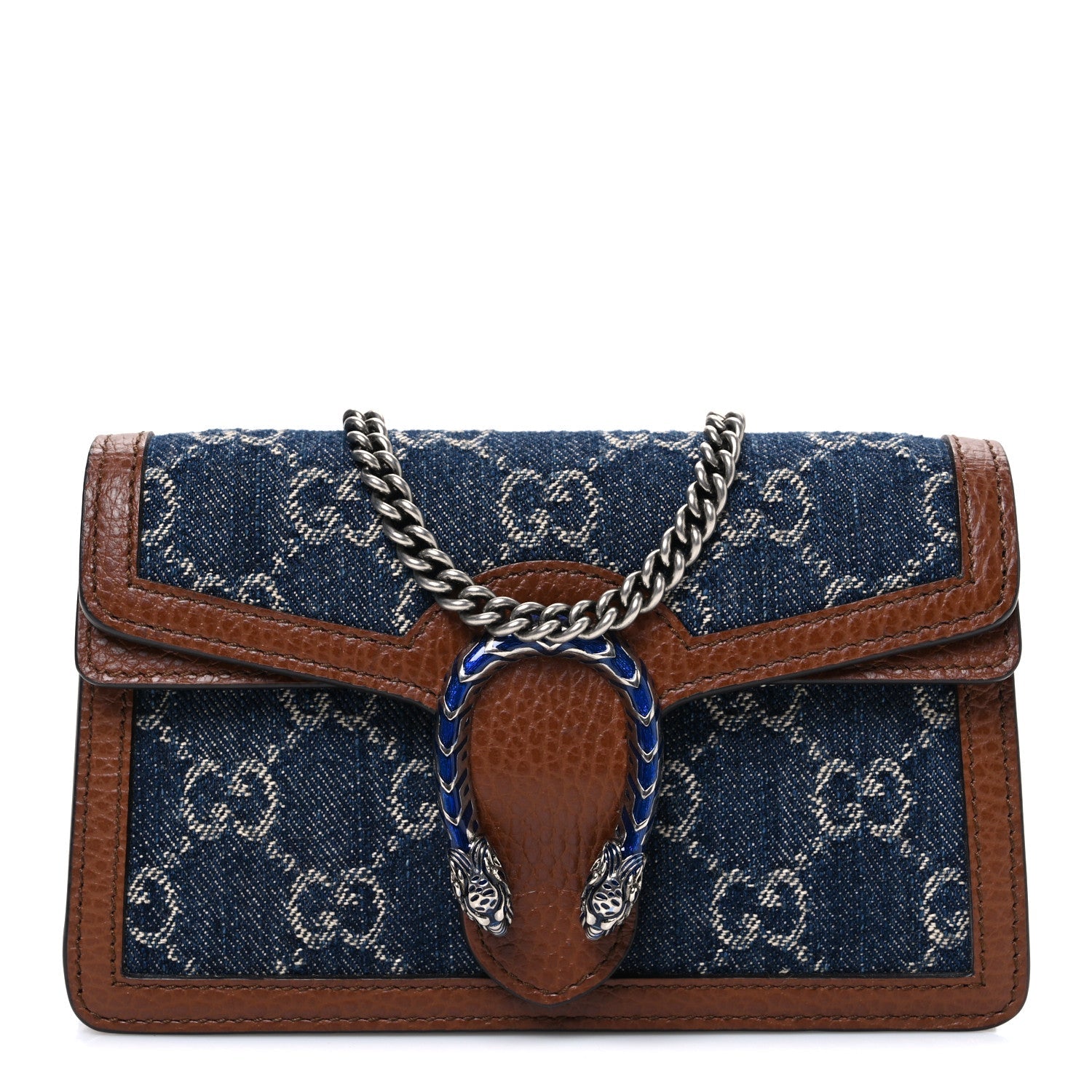 Gucci New Denim GG Monogram Dollar Calfskin Enamel Super Mini Dionysus Shoulder Bag Blue Tea Cuir Epilog Electric Blue