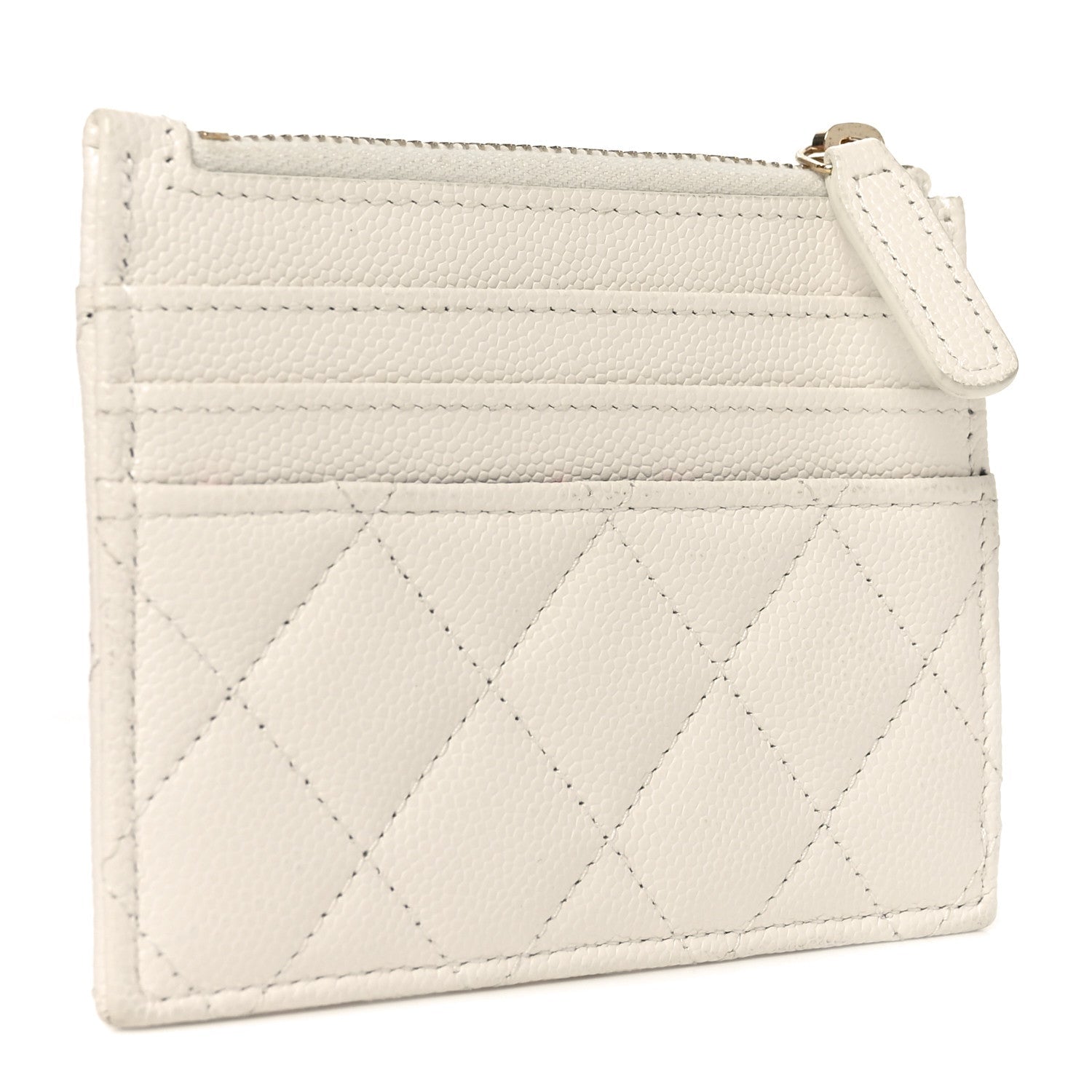 Caviar Quilted CC Zip Card Holder White