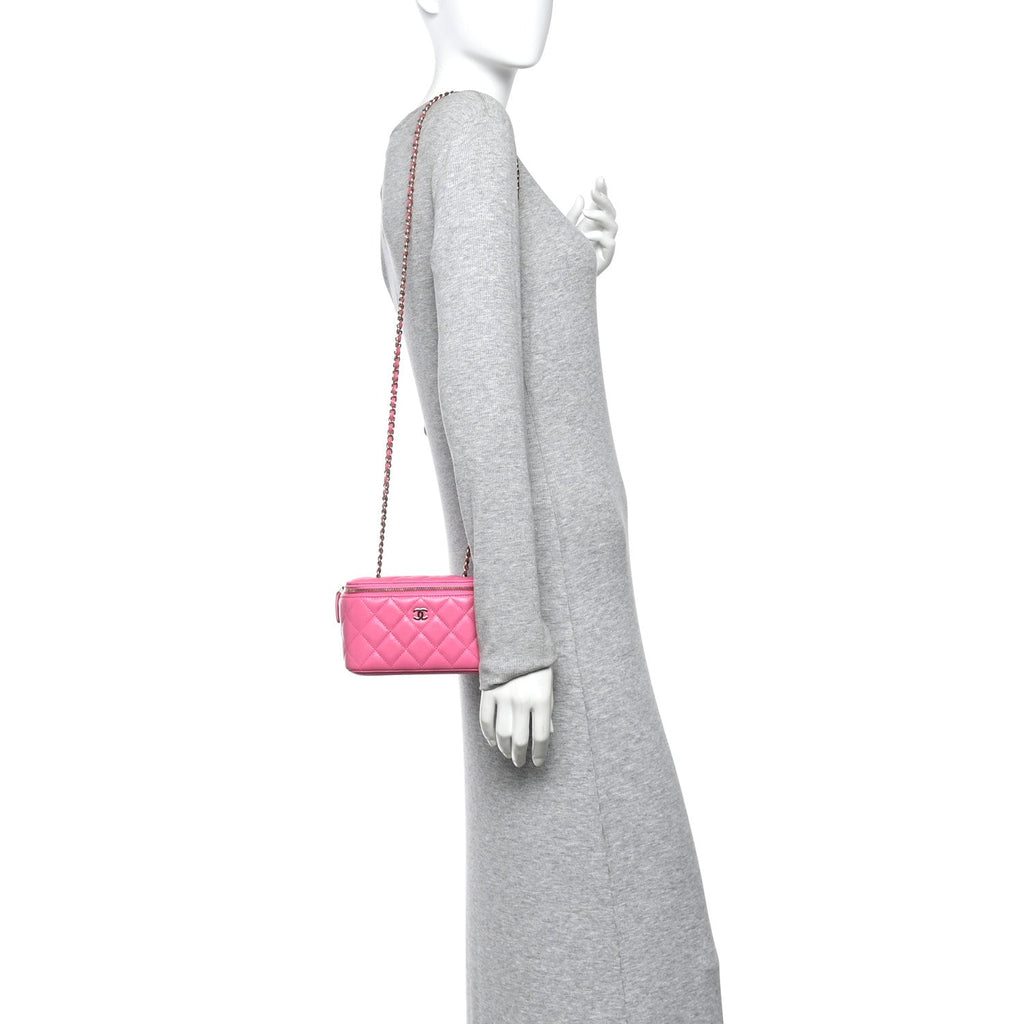 Chanel Caviar Quilted Small Vanity Case With Chain Pink