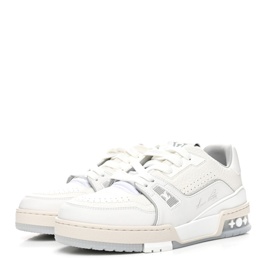 Louis Vuitton Grained Calfskin Womens LV Trainer Sneakers 37 White
