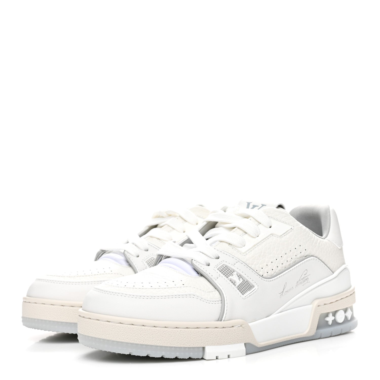 Louis Vuitton Grained Calfskin Womens LV Trainer Sneakers 37 White