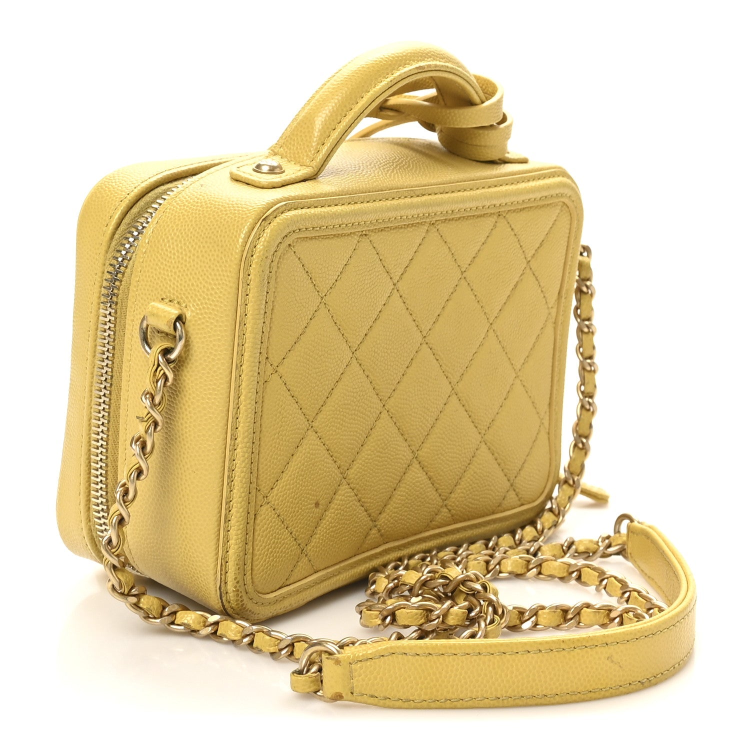 Chanel Caviar Quilted Small CC Filigree Vanity Case Yellow