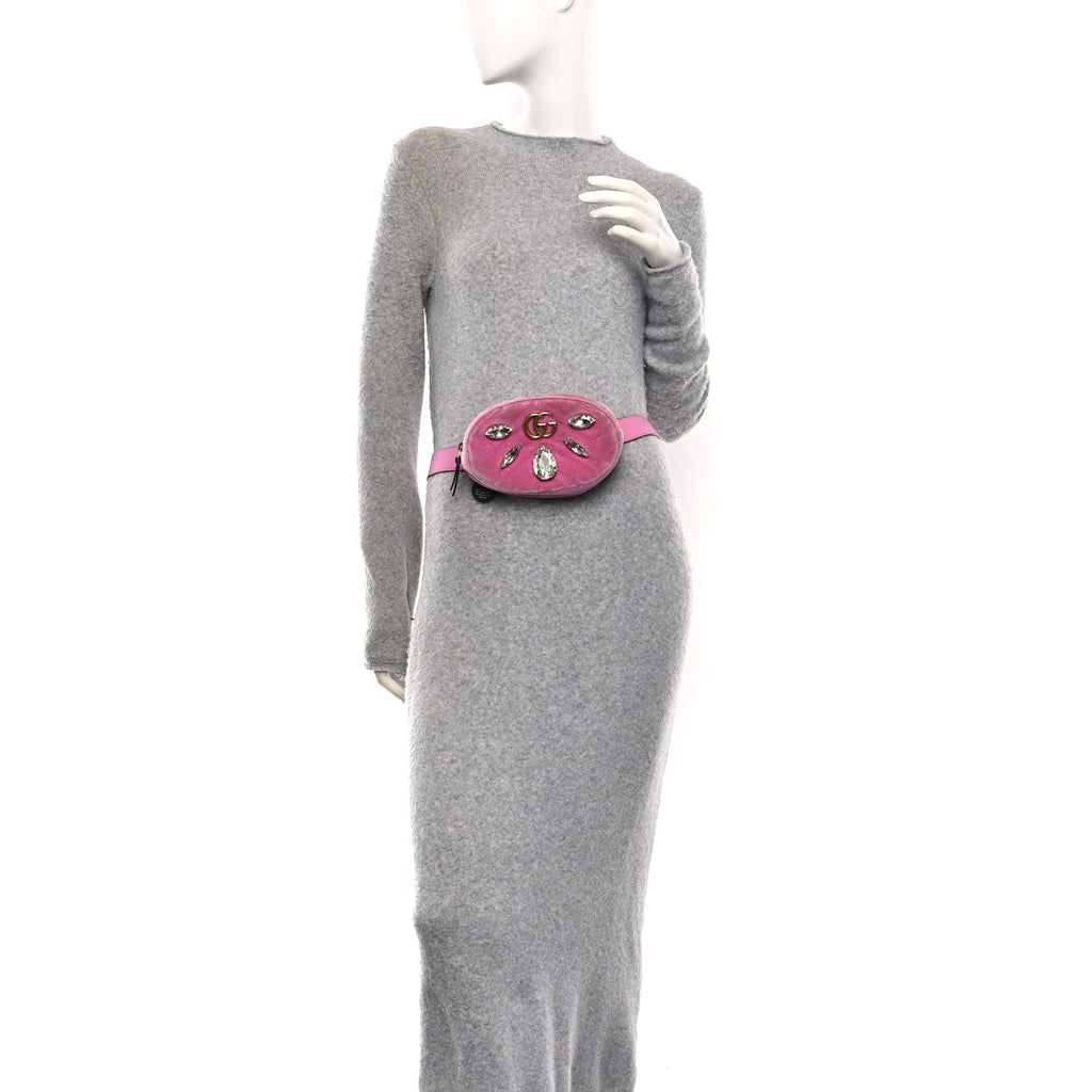 Gucci Velvet Matelasse Marquise Crystals GG Marmont Belt Bag 85 34 Malva